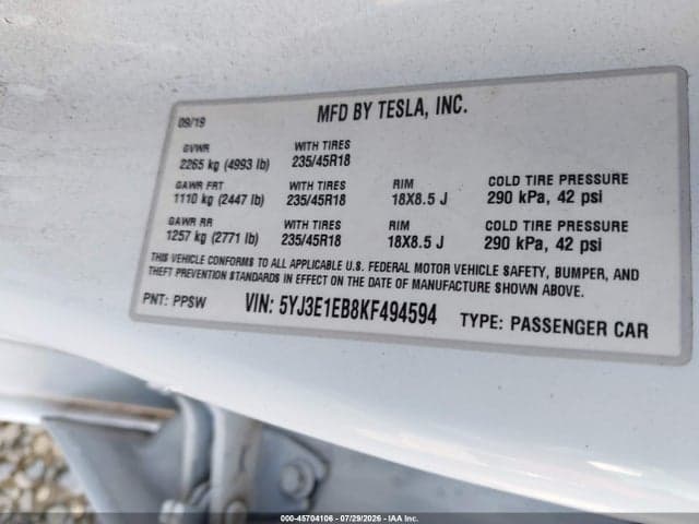 2019 TESLA MODEL 3 LONG RANGE/PERFORMANCE 9