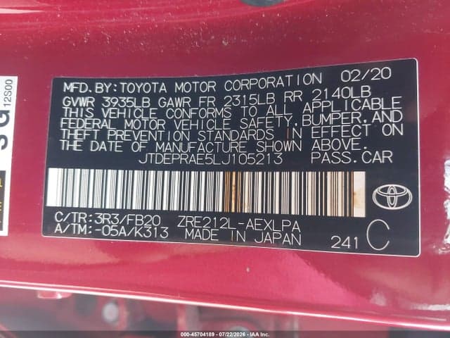 2020 TOYOTA COROLLA LE 9