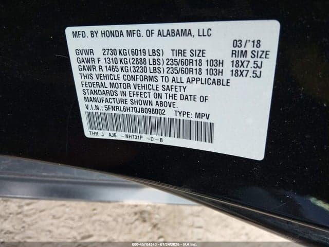 2018 HONDA ODYSSEY EX-L 9