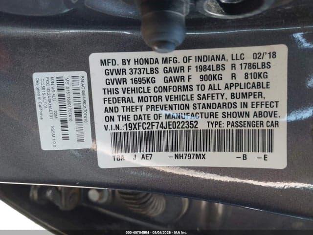 2018 HONDA CIVIC EX 9