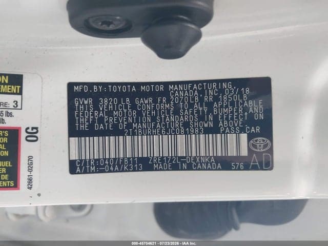 2018 TOYOTA COROLLA LE 9