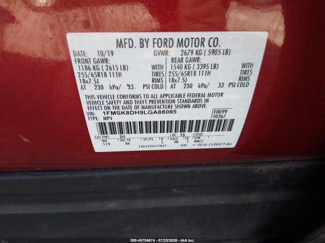 2020 FORD EXPLORER XLT 9
