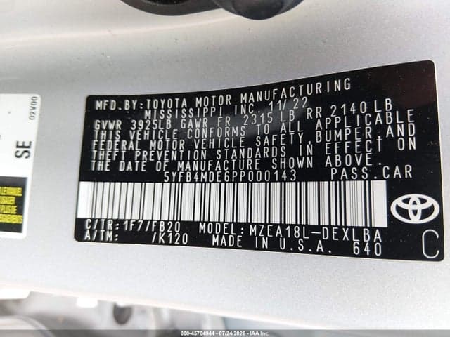 2023 TOYOTA COROLLA LE 9