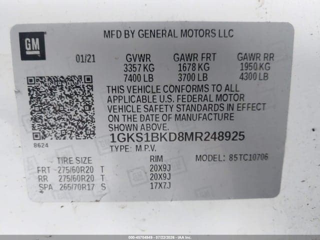 2021 GMC YUKON 2WD SLT 9