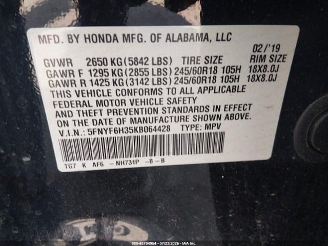 2019 HONDA PILOT EX 9