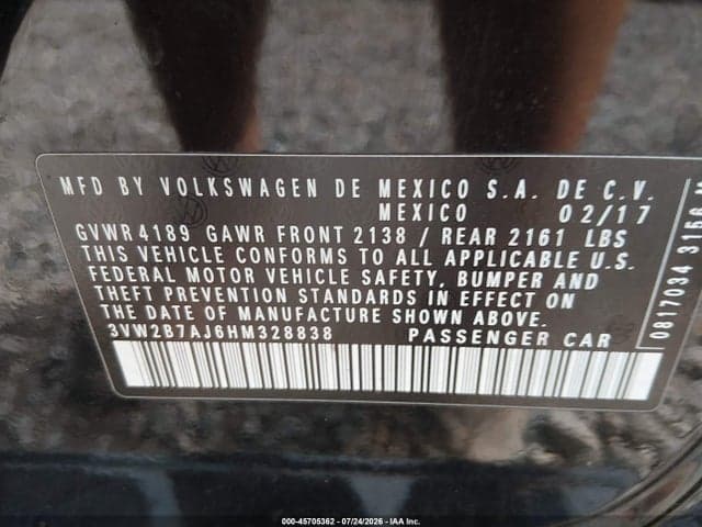 2017 VOLKSWAGEN JETTA 1.4T S 9