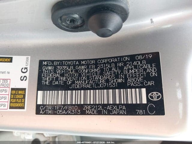 2020 TOYOTA COROLLA LE 9