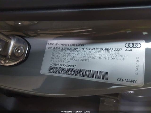 2020 AUDI RS 3 TFSI QUATTRO S TRONIC 9