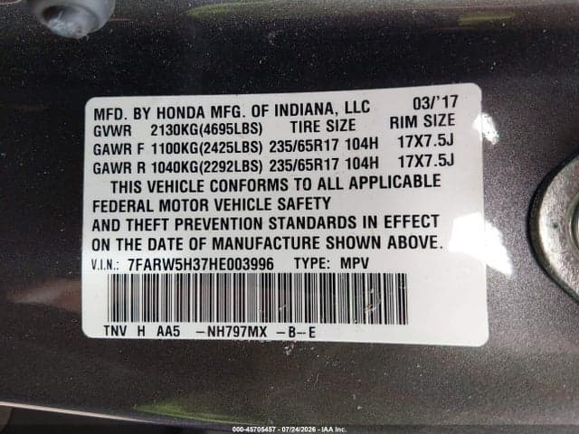 2017 HONDA CR-V LX 9