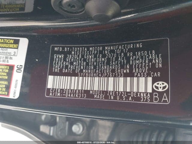 2018 TOYOTA COROLLA LE 9