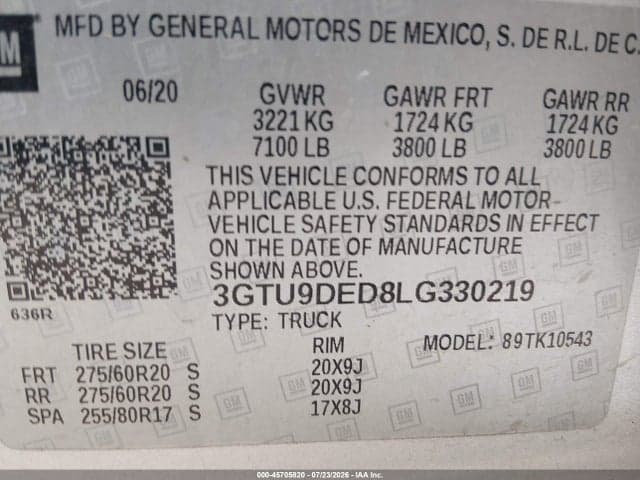 2020 GMC SIERRA 1500 4WD SHORT BOX SLT 9