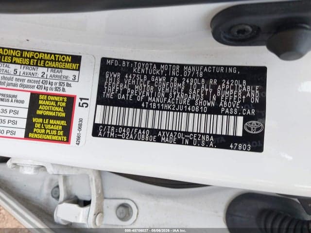 2018 TOYOTA CAMRY LE 9