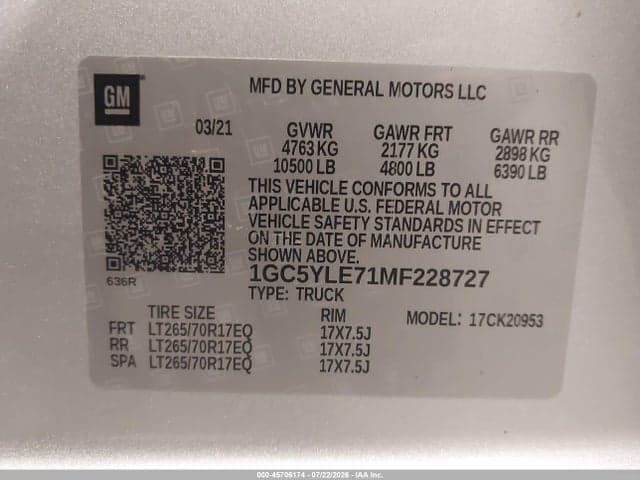 2021 CHEVROLET SILVERADO 2500HD 4WD LONG BED WT 9
