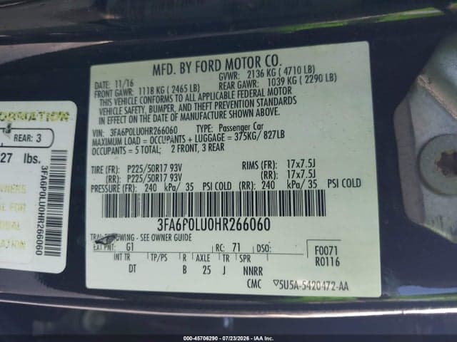 2017 FORD FUSION HYBRID SE 9
