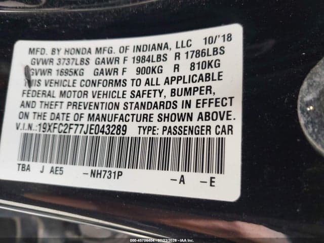 2018 HONDA CIVIC EX 9