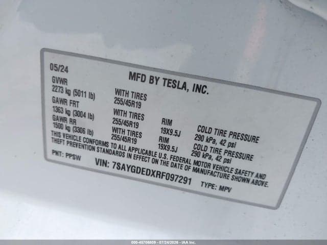 2024 TESLA MODEL Y LONG RANGE SINGLE MOTOR REAR-WHEEL DRIVE/RWD 9