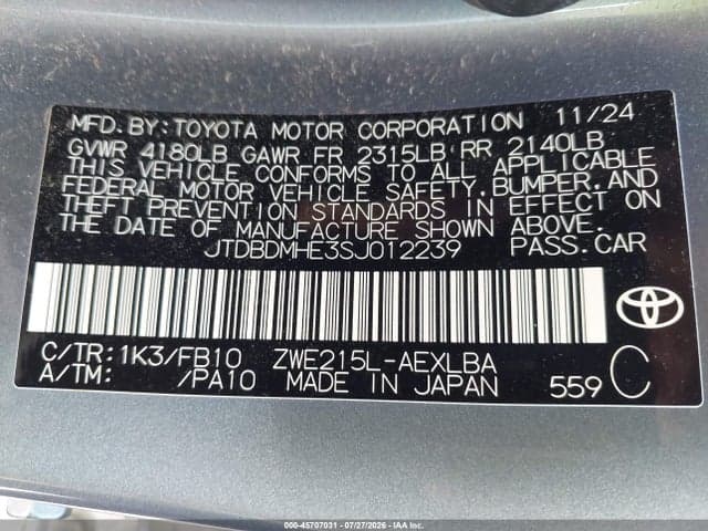 2025 TOYOTA COROLLA HYBRID LE 9