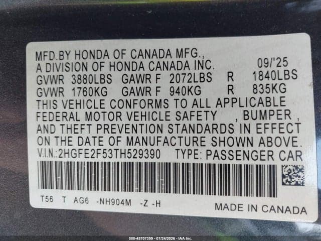 2026 HONDA CIVIC SPORT 9