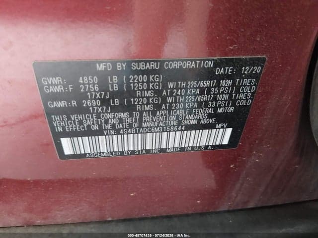 2021 SUBARU OUTBACK PREMIUM 9