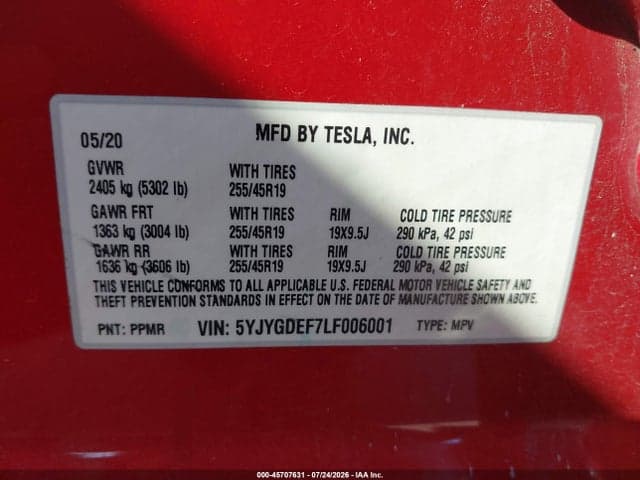 2020 TESLA MODEL Y LONG RANGE DUAL MOTOR ALL-WHEEL DRIVE/PERFORMANCE DUAL MOTOR ALL-WHEEL DRIVE 9