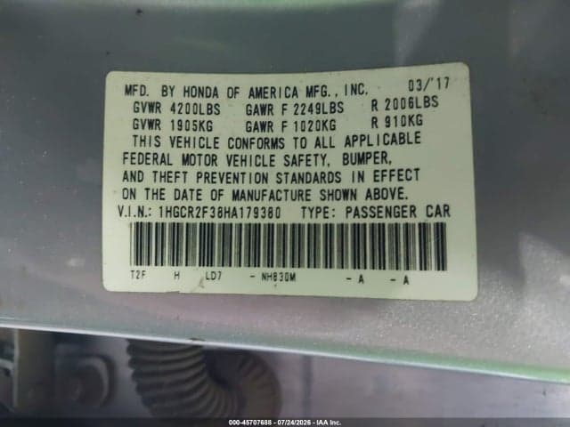 2017 HONDA ACCORD LX 9