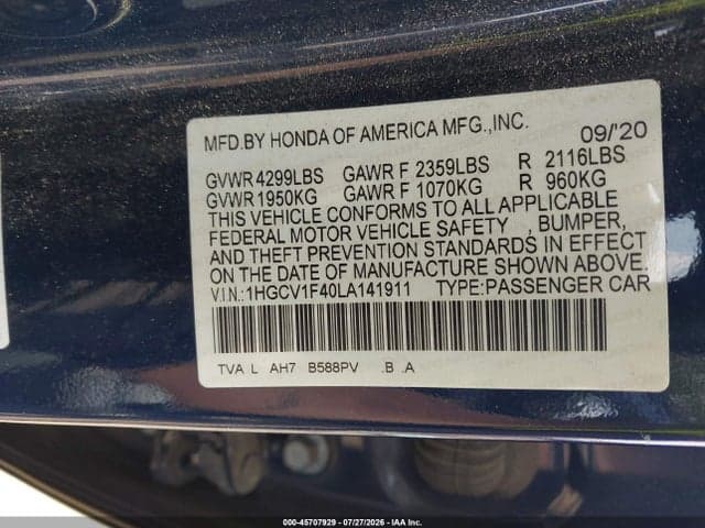 2020 HONDA ACCORD EX 9