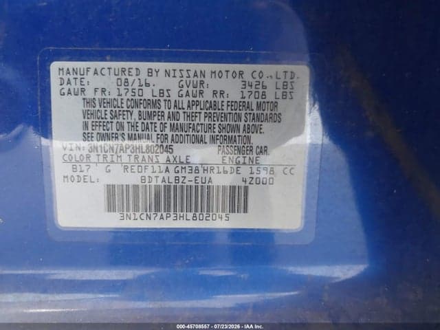 2017 NISSAN VERSA 1.6 SV 9