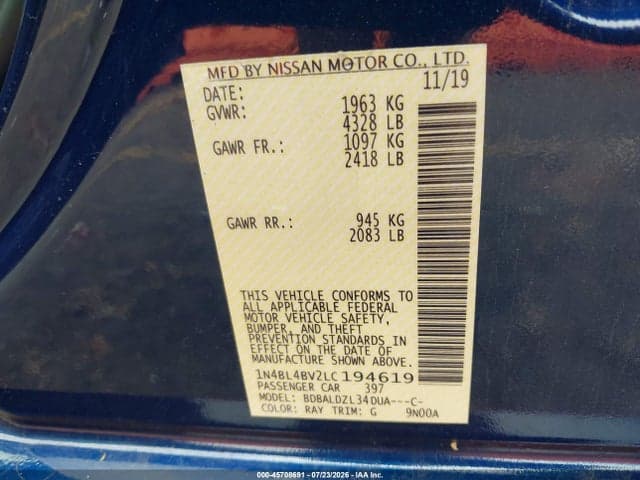 2020 NISSAN ALTIMA S FWD 9