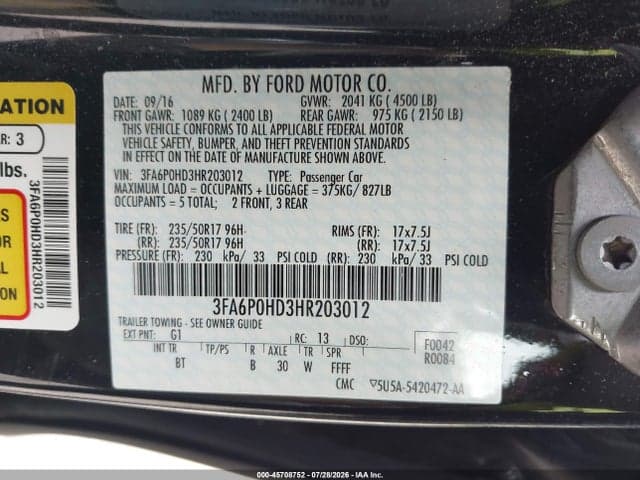 2017 FORD FUSION SE 9
