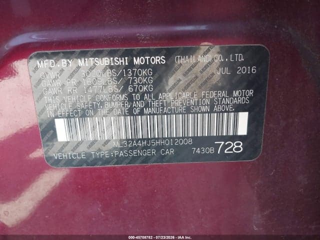 2017 MITSUBISHI MIRAGE SE 9