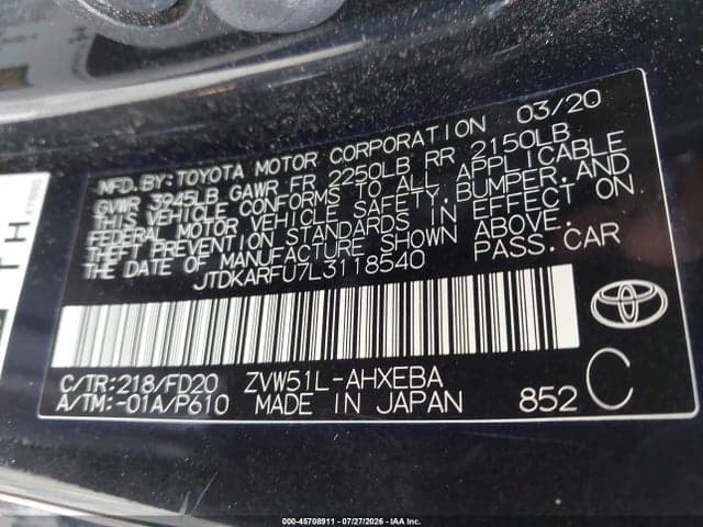 2020 TOYOTA PRIUS LE 9