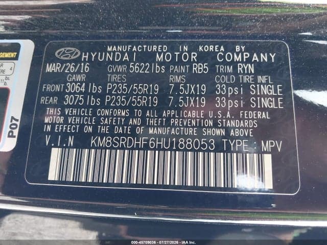 2017 HYUNDAI SANTA FE LIMITED ULTIMATE 9