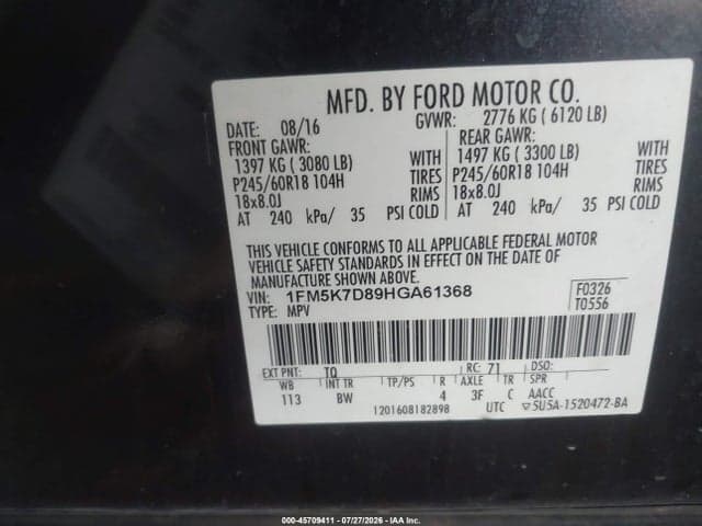2017 FORD EXPLORER XLT 9
