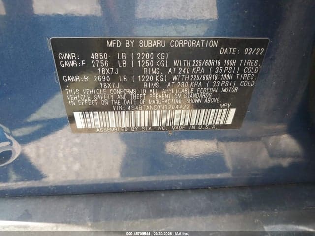 2022 SUBARU OUTBACK LIMITED 9