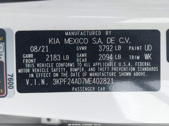 2021 KIA FORTE FE 9