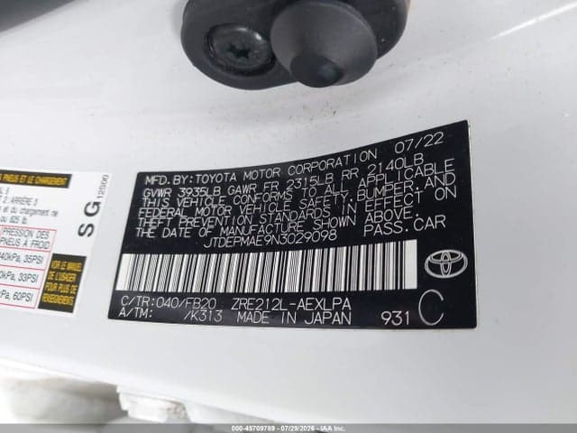 2022 TOYOTA COROLLA LE 9