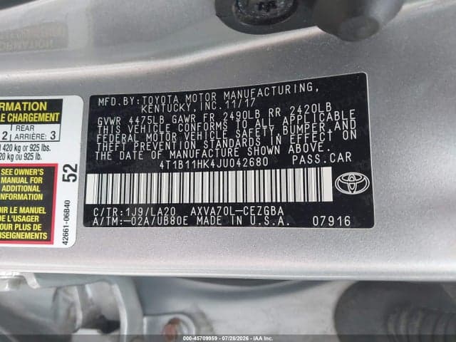 2018 TOYOTA CAMRY XLE 9