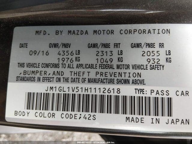 2017 MAZDA MAZDA6 TOURING 9