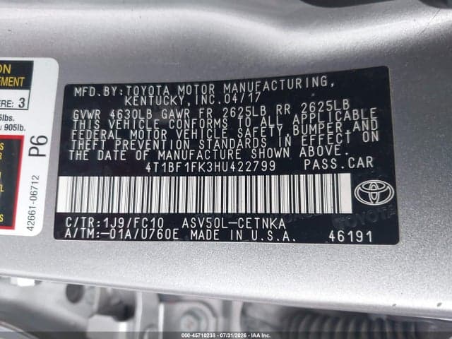2017 TOYOTA CAMRY LE 9