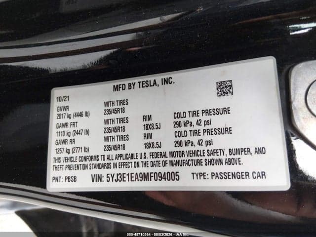 2021 TESLA MODEL 3 STANDARD RANGE PLUS REAR-WHEEL DRIVE 9