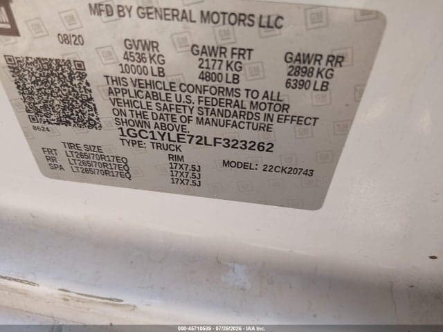 2020 CHEVROLET SILVERADO 2500HD 4WD STANDARD BED WT 9