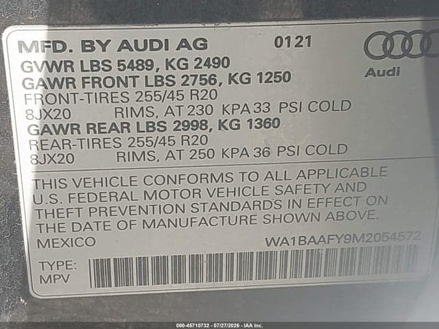 2021 AUDI Q5 PREMIUM PLUS 45 TFSI QUATTRO S TRONIC 9