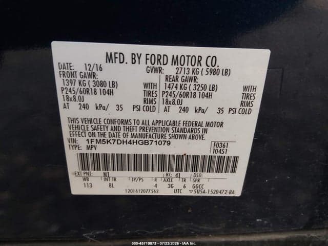 2017 FORD EXPLORER XLT 9