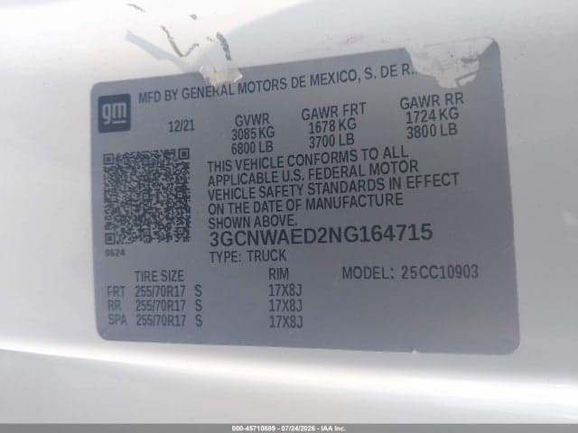 2022 CHEVROLET SILVERADO 1500 LTD 2WD LONG BED WT 9