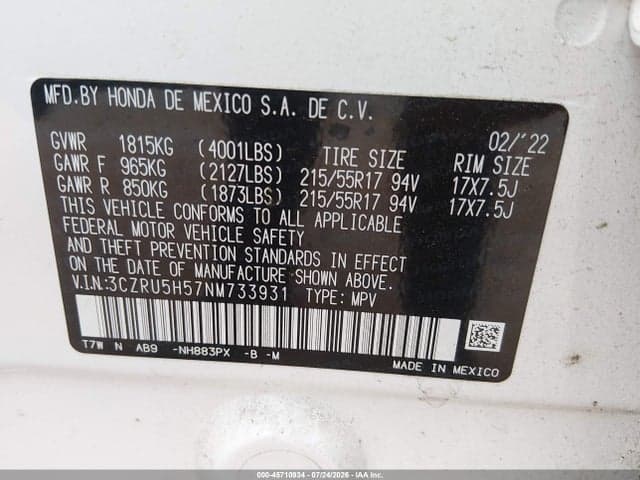 2022 HONDA HR-V 2WD EX 9