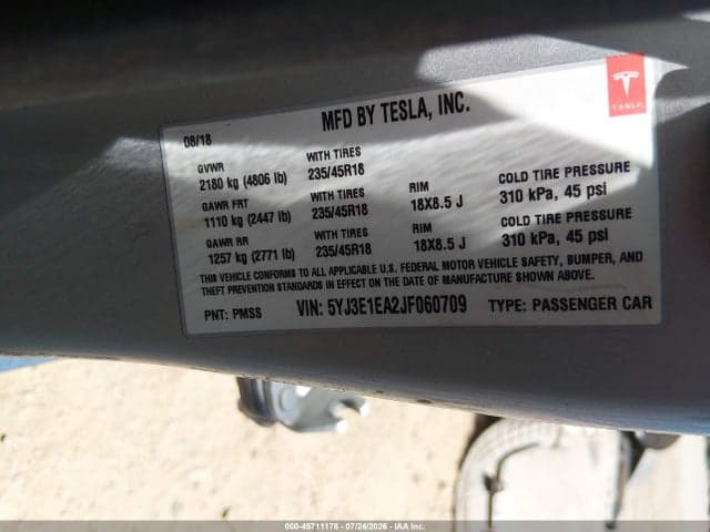 2018 TESLA MODEL 3 LONG RANGE/MID RANGE 9