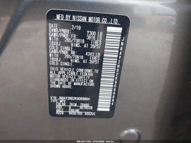 2019 NISSAN ARMADA SV 9