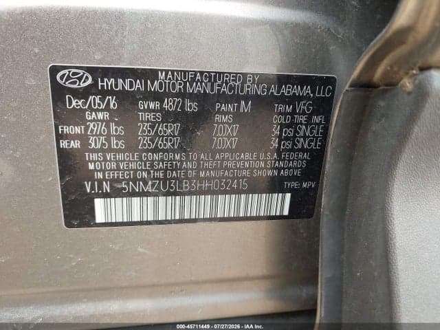 2017 HYUNDAI SANTA FE SPORT 2.4L 9