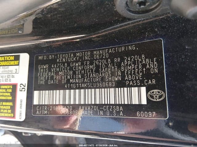 2020 TOYOTA CAMRY SE 9