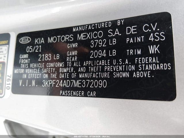 2021 KIA FORTE LXS 9